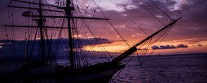 Preview wallpaper ship, mast, sunset, sea