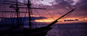 Preview wallpaper ship, mast, sunset, sea