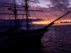 Preview wallpaper ship, mast, sunset, sea