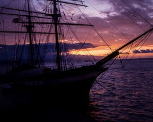 Preview wallpaper ship, mast, sunset, sea