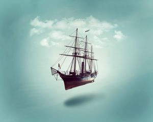 Preview wallpaper ship, minimalism, sky, clouds