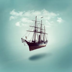 Preview wallpaper ship, minimalism, sky, clouds