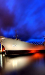 Preview wallpaper ship, night, light, sky, city, port