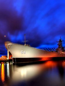 Preview wallpaper ship, night, light, sky, city, port