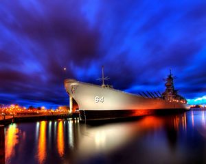 Preview wallpaper ship, night, light, sky, city, port