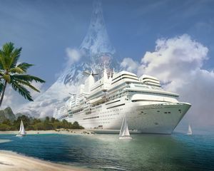 Preview wallpaper ship, palm trees, coast