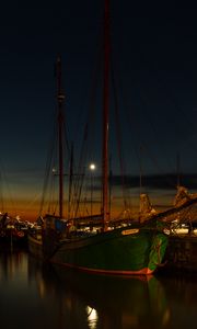 Preview wallpaper ship, pier, night, dark