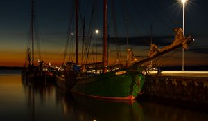 Preview wallpaper ship, pier, night, dark