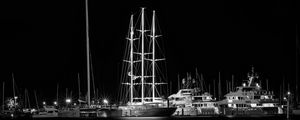 Preview wallpaper ship, port, bw, pier