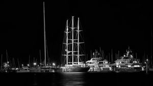 Preview wallpaper ship, port, bw, pier