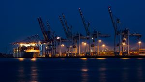 Preview wallpaper ship, port, lights, sea, night