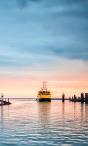 Preview wallpaper ship, port, sea, sunset