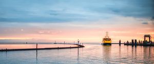 Preview wallpaper ship, port, sea, sunset