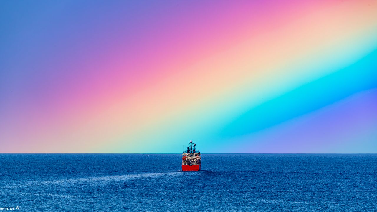 Wallpaper ship, rainbow, sea, water, nature