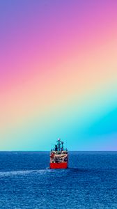 Preview wallpaper ship, rainbow, sea, water, nature