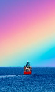 Preview wallpaper ship, rainbow, sea, water, nature