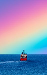 Preview wallpaper ship, rainbow, sea, water, nature