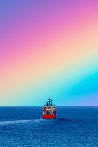 Preview wallpaper ship, rainbow, sea, water, nature