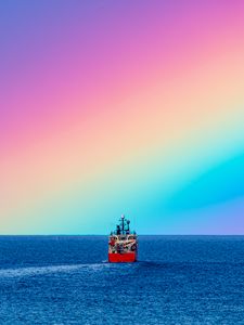 Preview wallpaper ship, rainbow, sea, water, nature