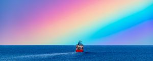 Preview wallpaper ship, rainbow, sea, water, nature