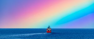 Preview wallpaper ship, rainbow, sea, water, nature