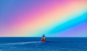 Preview wallpaper ship, rainbow, sea, water, nature