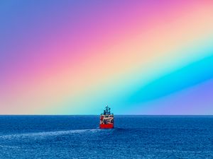 Preview wallpaper ship, rainbow, sea, water, nature