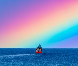 Preview wallpaper ship, rainbow, sea, water, nature