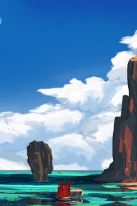 Preview wallpaper ship, rocks, art