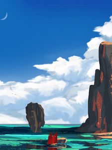 Preview wallpaper ship, rocks, art