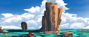 Preview wallpaper ship, rocks, art
