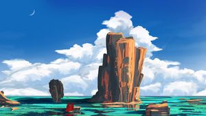 Preview wallpaper ship, rocks, art