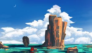 Preview wallpaper ship, rocks, art