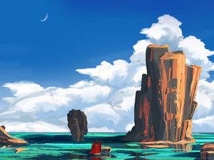 Preview wallpaper ship, rocks, art