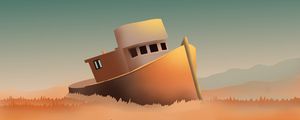 Preview wallpaper ship, ruins, grass, art