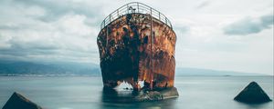 Preview wallpaper ship, rusty, ruined, sea, shore