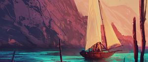 Preview wallpaper ship, sail, art, boat, paint