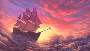 Preview wallpaper ship, sail, clouds, art