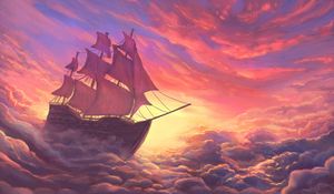 Preview wallpaper ship, sail, clouds, art