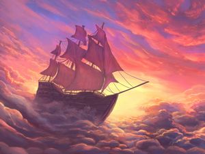 Preview wallpaper ship, sail, clouds, art