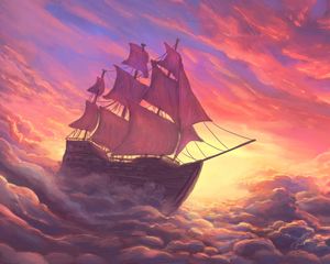 Preview wallpaper ship, sail, clouds, art