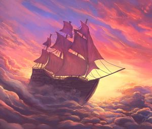 Preview wallpaper ship, sail, clouds, art