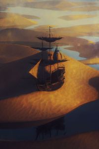 Preview wallpaper ship, sail, desert, sand, art