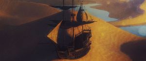 Preview wallpaper ship, sail, desert, sand, art