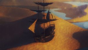 Preview wallpaper ship, sail, desert, sand, art