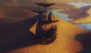 Preview wallpaper ship, sail, desert, sand, art