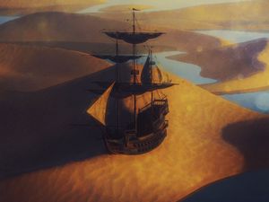 Preview wallpaper ship, sail, desert, sand, art