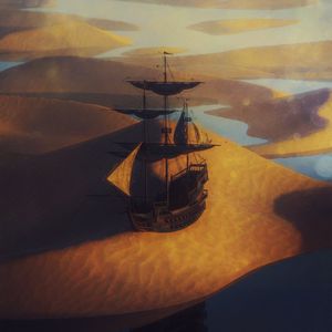 Preview wallpaper ship, sail, desert, sand, art