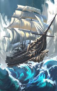 Preview wallpaper ship, sail, sea, waves, art