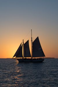 Preview wallpaper ship, sail, sea, sunset, dark